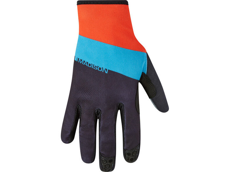 MADISON Clothing Alpine men's gloves, stripe black / chilli red / blue curaco click to zoom image