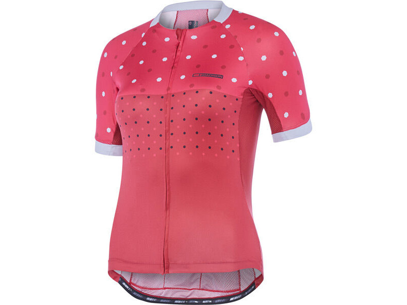 MADISON Clothing Sportive Apex women's short sleeve jersey, raspberry/rio red hex dots click to zoom image