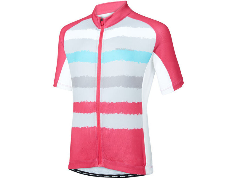 MADISON Clothing Sportive youth short sleeve jersey, torn stripes berry/silver grey click to zoom image