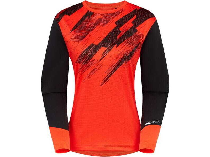 MADISON Clothing Flux Women's Long Sleeve Trail Jersey, magma red / black click to zoom image
