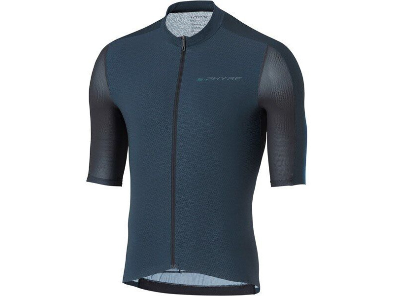 SHIMANO Men's, S-PHYRE FLASH Short Sleeve Jersey, Black/Blue click to zoom image