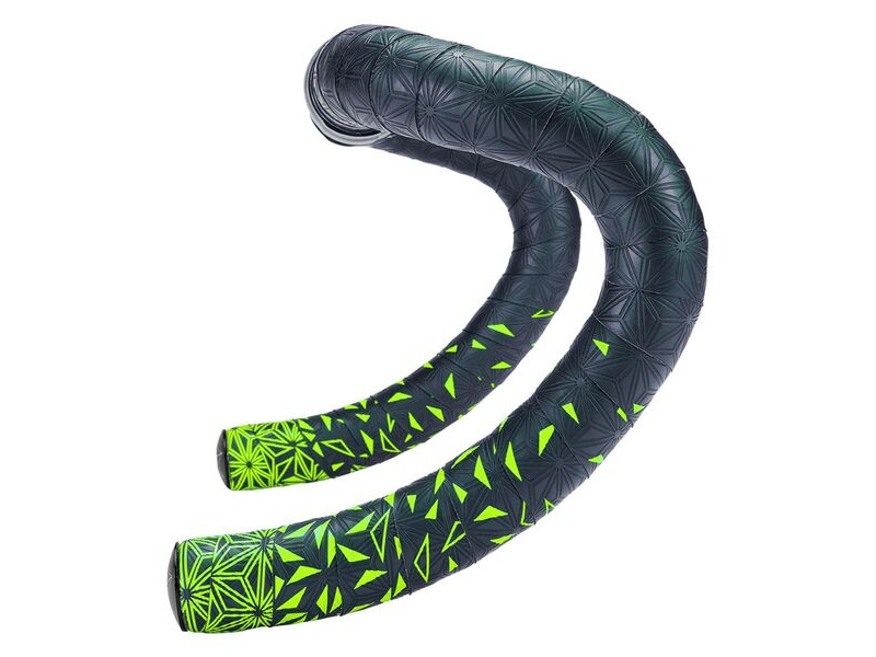 SUPACAZ Sticky Kush Star Fade Bar Tape Neon Yellow + Ano Black Plugs click to zoom image